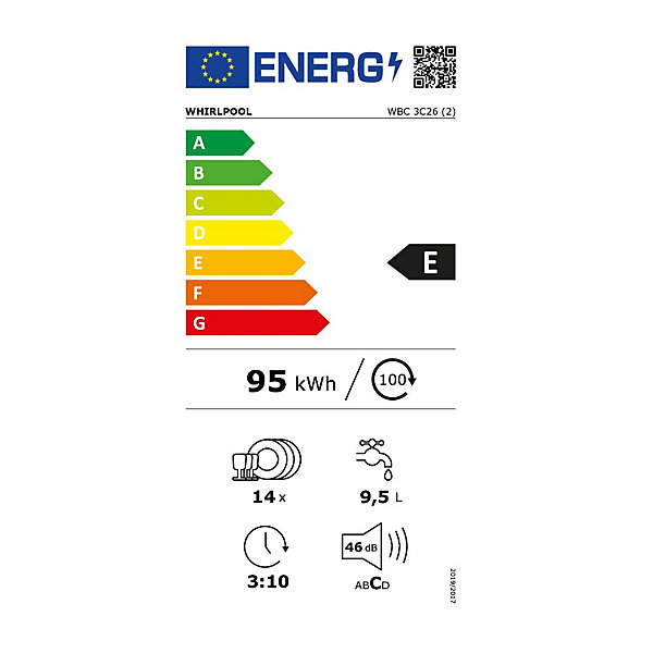 Lave-vaisselle 60cm 14 couverts 46db intégrable avec bandeau Whirlpool WBC3C26