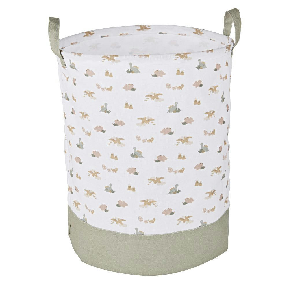 YUMA - Panier enfant pliable beige imprimé terracotta, vert kaki et jaune moutarde