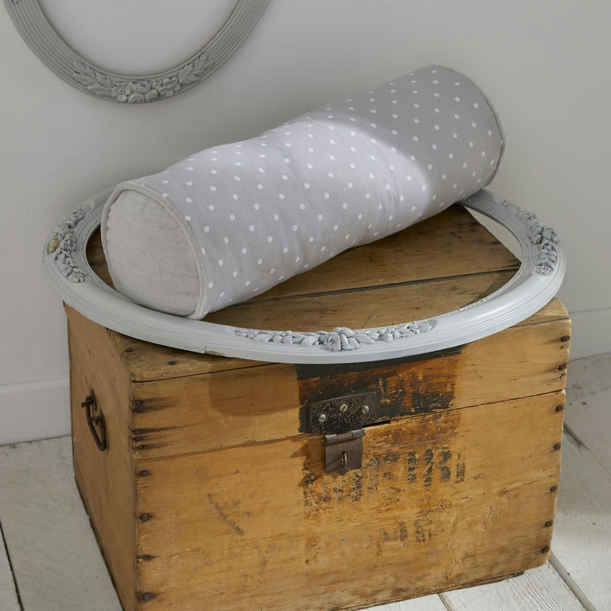 CHARME - Coussin polochon imprimé en coton gris 45x15