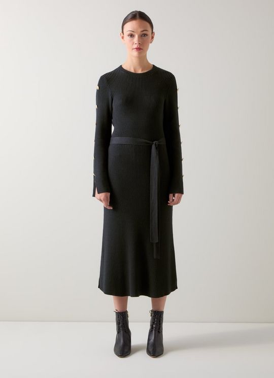 Mirren Black Plain Shank Button Jumper Dress