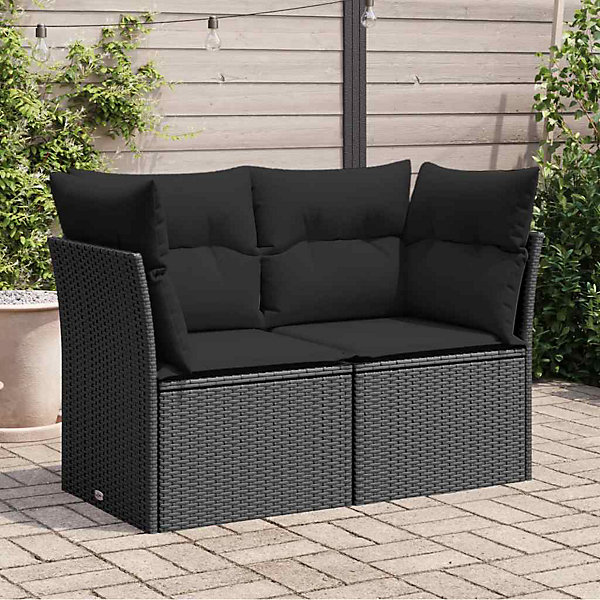 Canapé de jardin avec coussins 2 places en polyrotin noir vidaXL