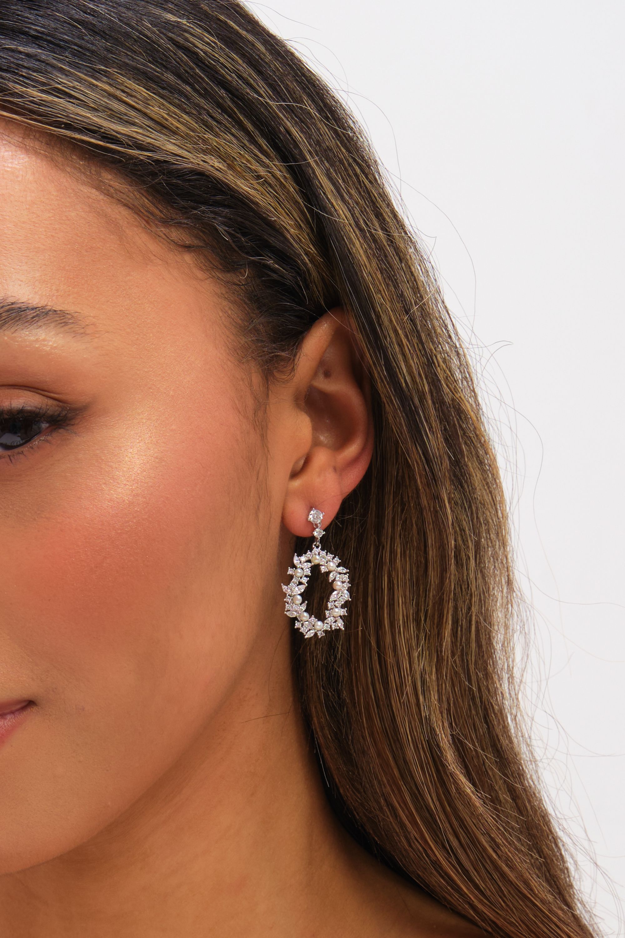 Jon Richard Rhodium Plated Crystal and Freshweater Pearl Open Earrings