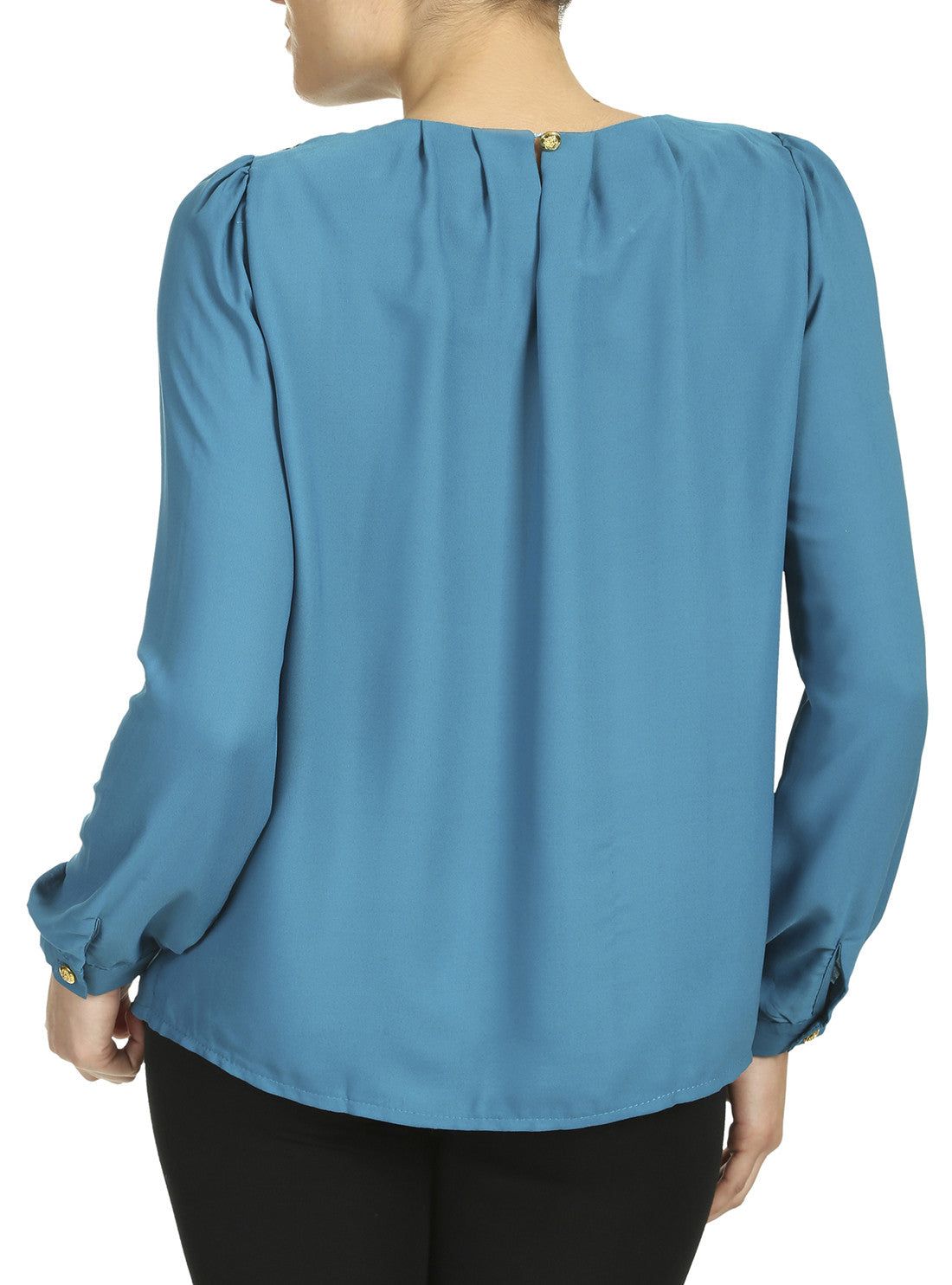 Cutie London Pleated Neckline Long-Sleeve Top
