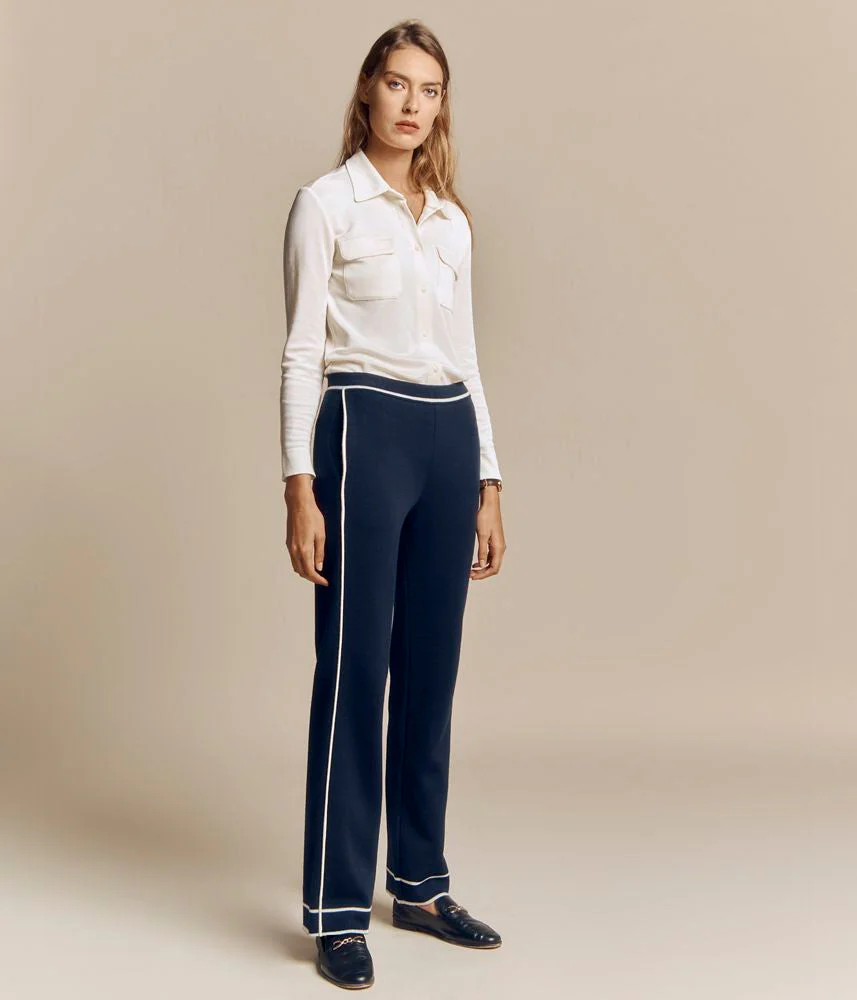 Pantalon en laine Mérinos galon contrasté YACHT/81005/886