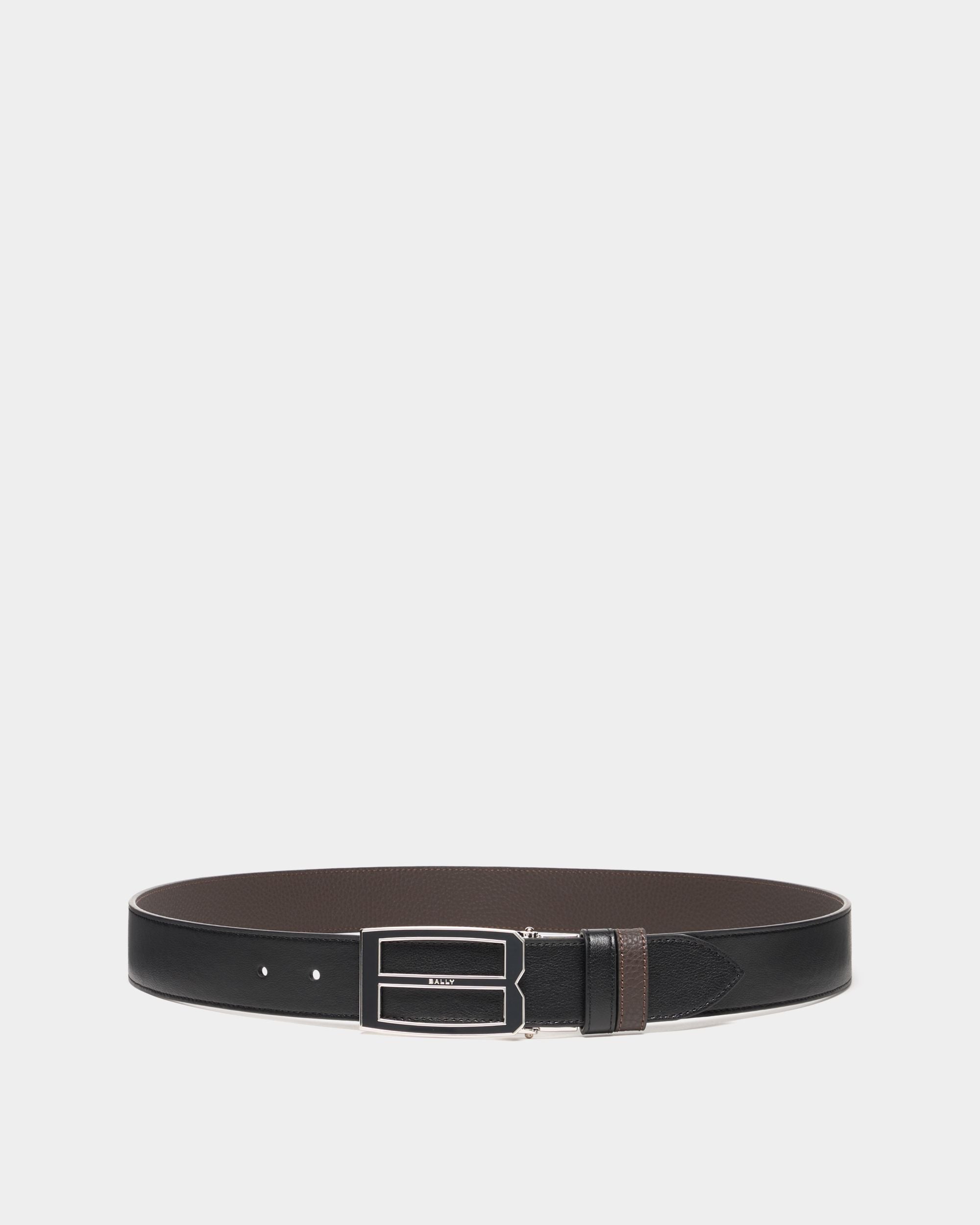 Verstellbarer und wendbarer Gürtel Bally Iconic Buckle aus Leder in Schwarz und Ebenholz