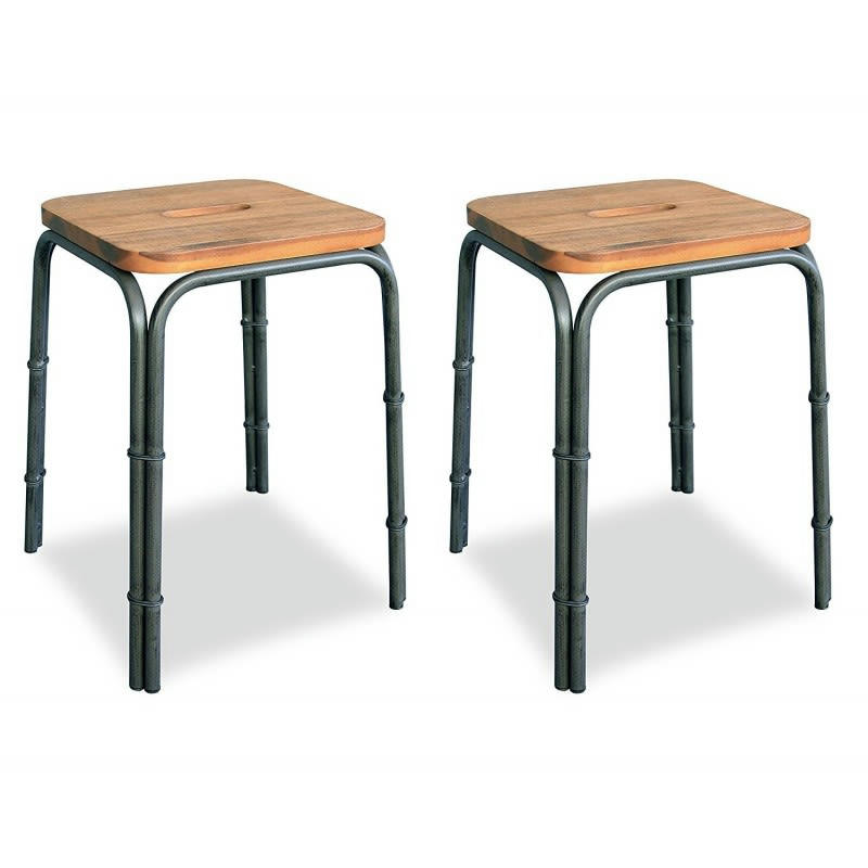 WORKSHOP - Lot 2 tabourets bois et métal style loft