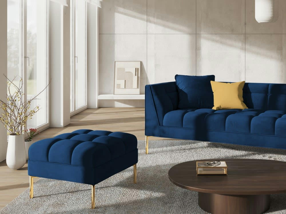 KAROO - Pouf velours bleu roi