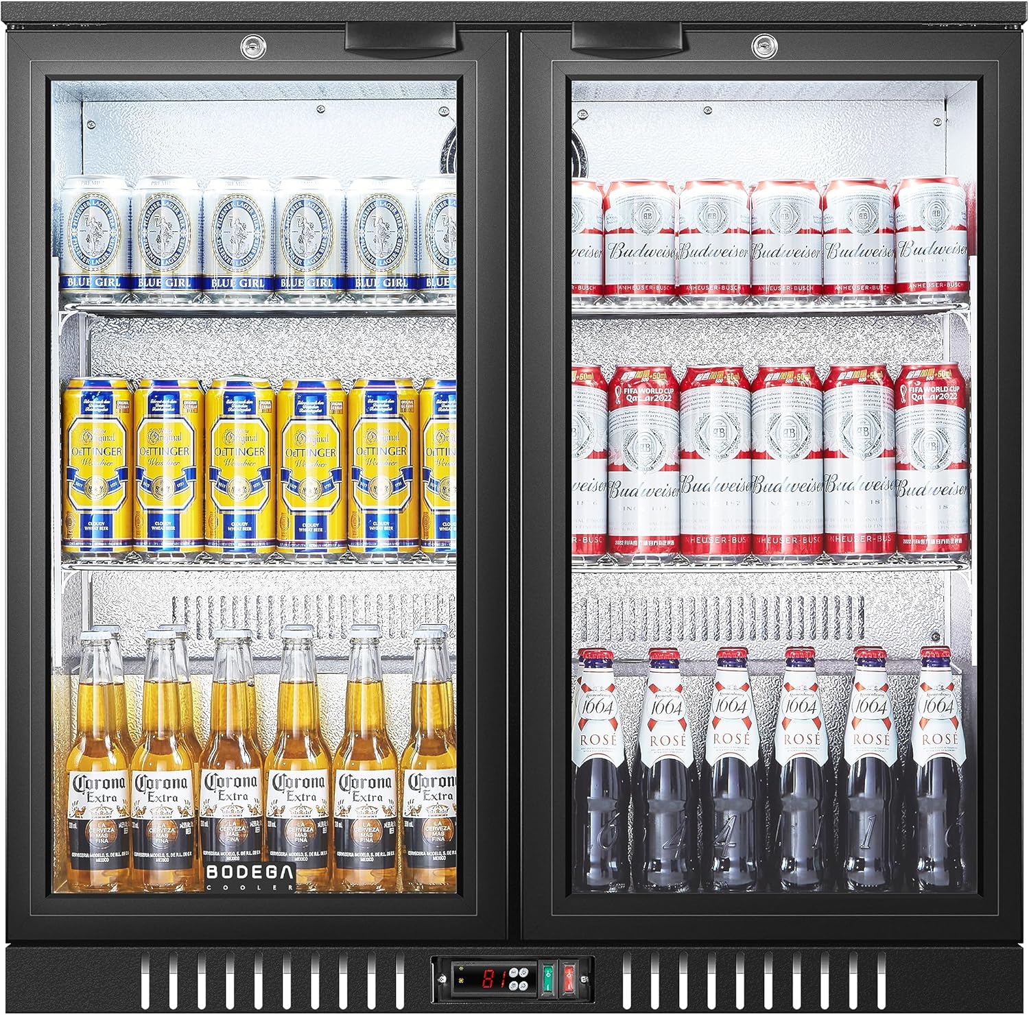 BODEGACOOLER Back Bar Cooler With 2 Glass Doors,7.4 Cu.Ft Commercial Counter Height Beverage Refrigerator,Display Bar Fridge with LED Lighting,21 inch Beverage Cooler for Store,Lobby,Restaurant,Clubs