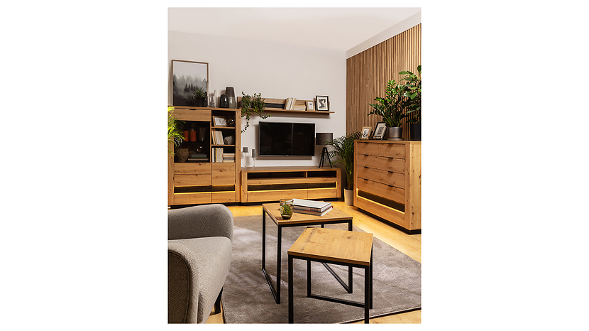 Komoda Ostia 117 cm z 4 szufladami i 2 półkami dąb artisan/dąb czarny