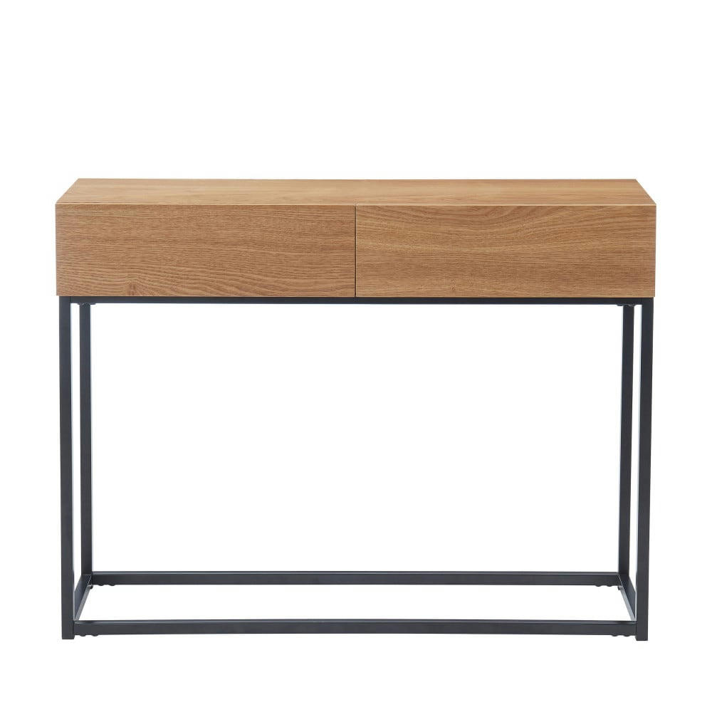 IVICA - Console 2 tiroirs en métal noir et bois clair
