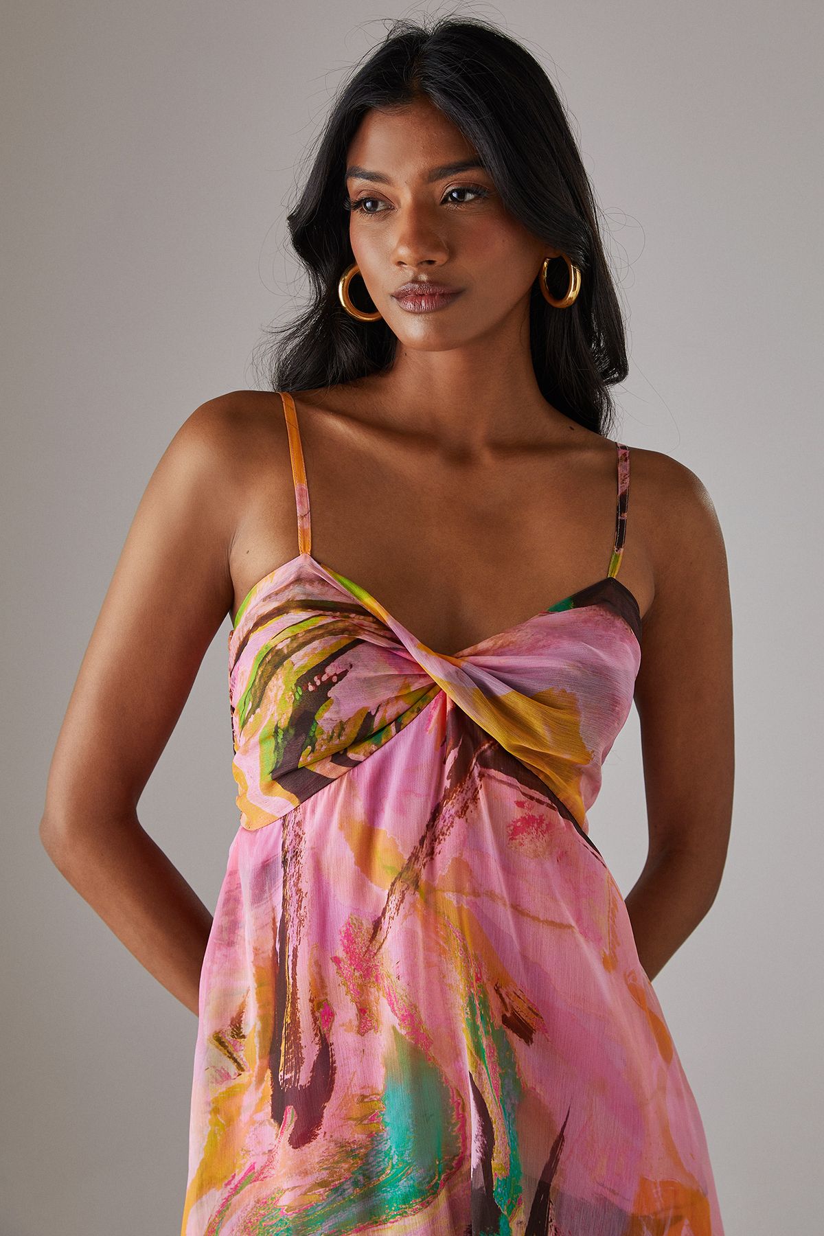 Warehouse Chiffon Asymmetric Double Layer Bandeau Maxi Dress