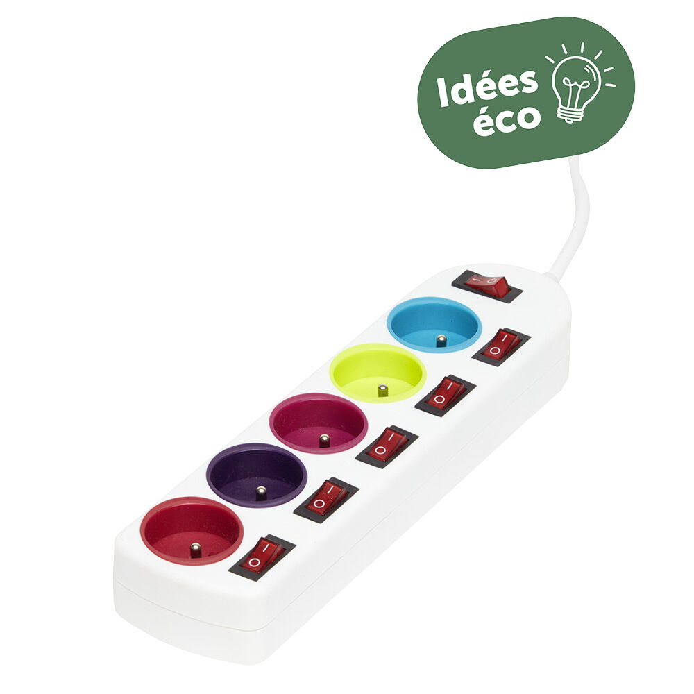 Multiprise blanche 5 prises colorées