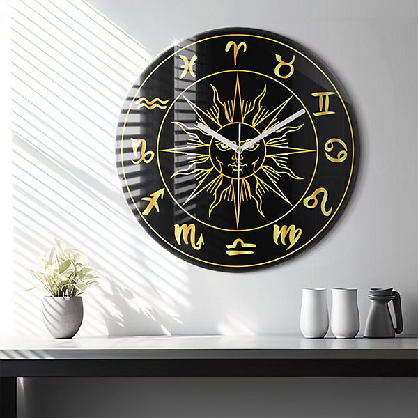 Horloge murale Wallfluent fi60 cm Aiguilles blanches Signes du zodiaque 1 pcs