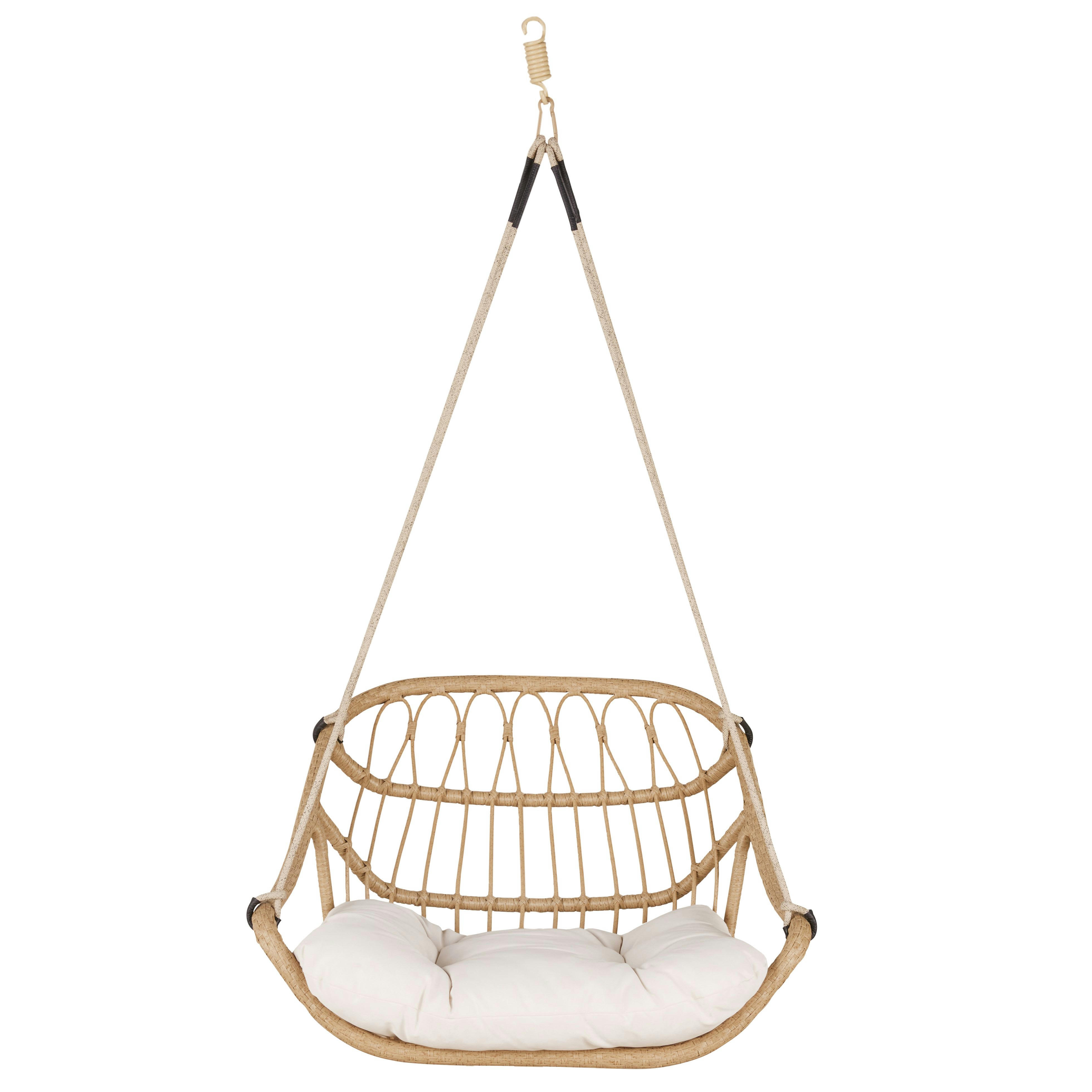 Fava - Fauteuil suspendu extérieur en résine imitation rotin et coussin écru