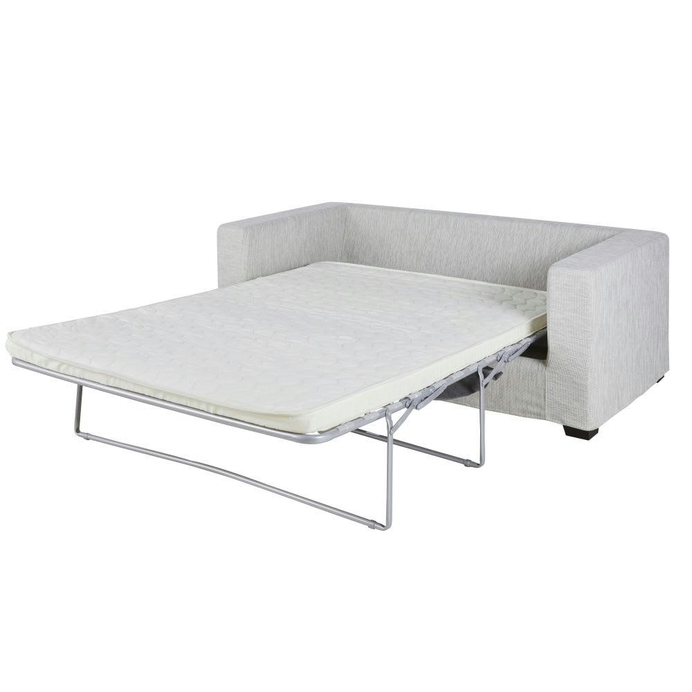 Milano - Canapé convertible 2/3 places en textile recyclé gris clair chiné, matelas 6 cm
