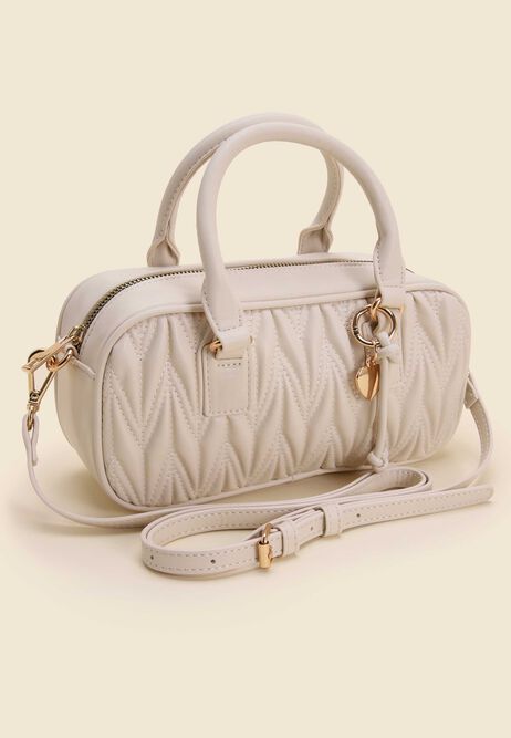 Womens Cream Quilted Bowler Bag