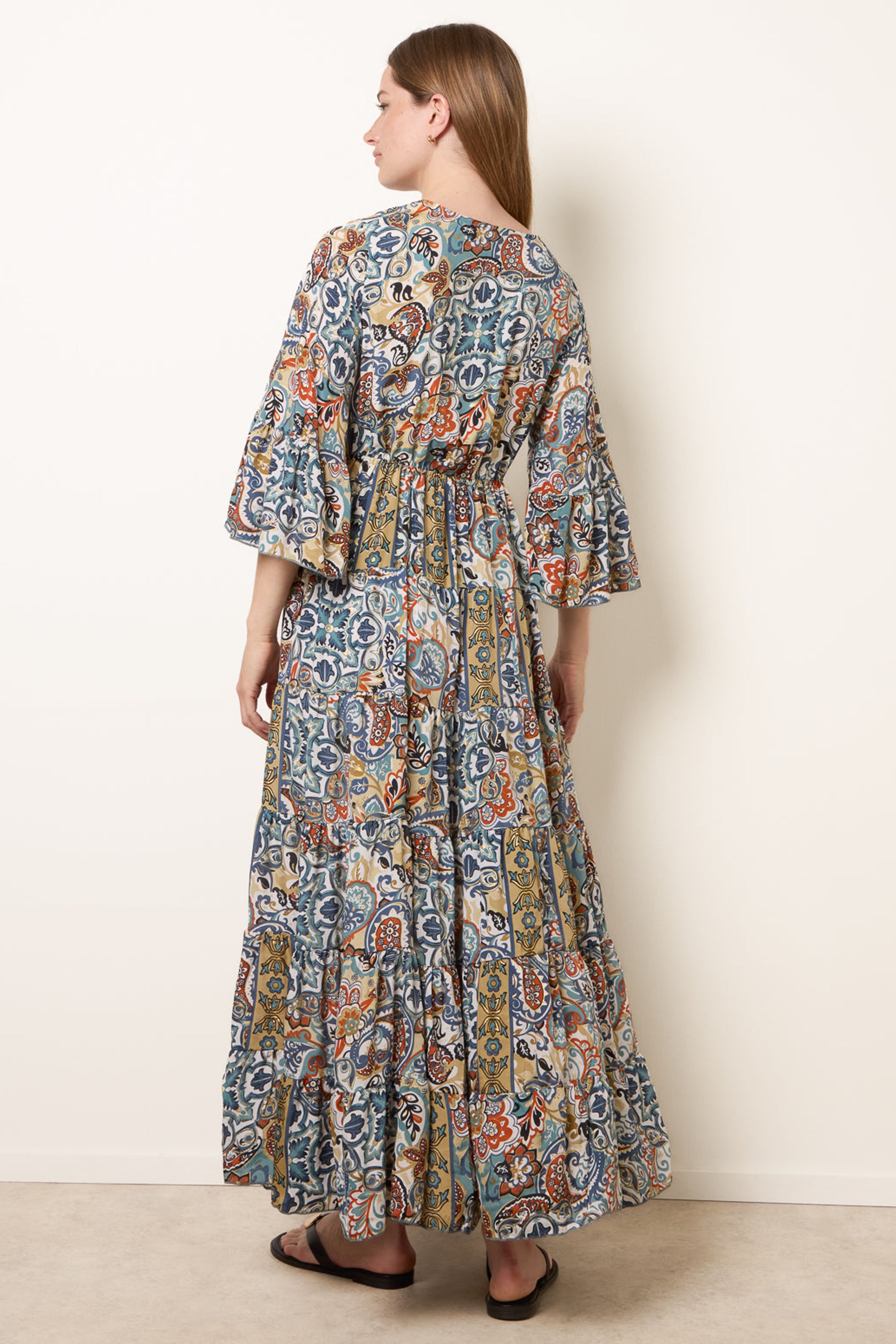 Blue Vanilla Multi Wrap Over Tiered Art Silk Dress