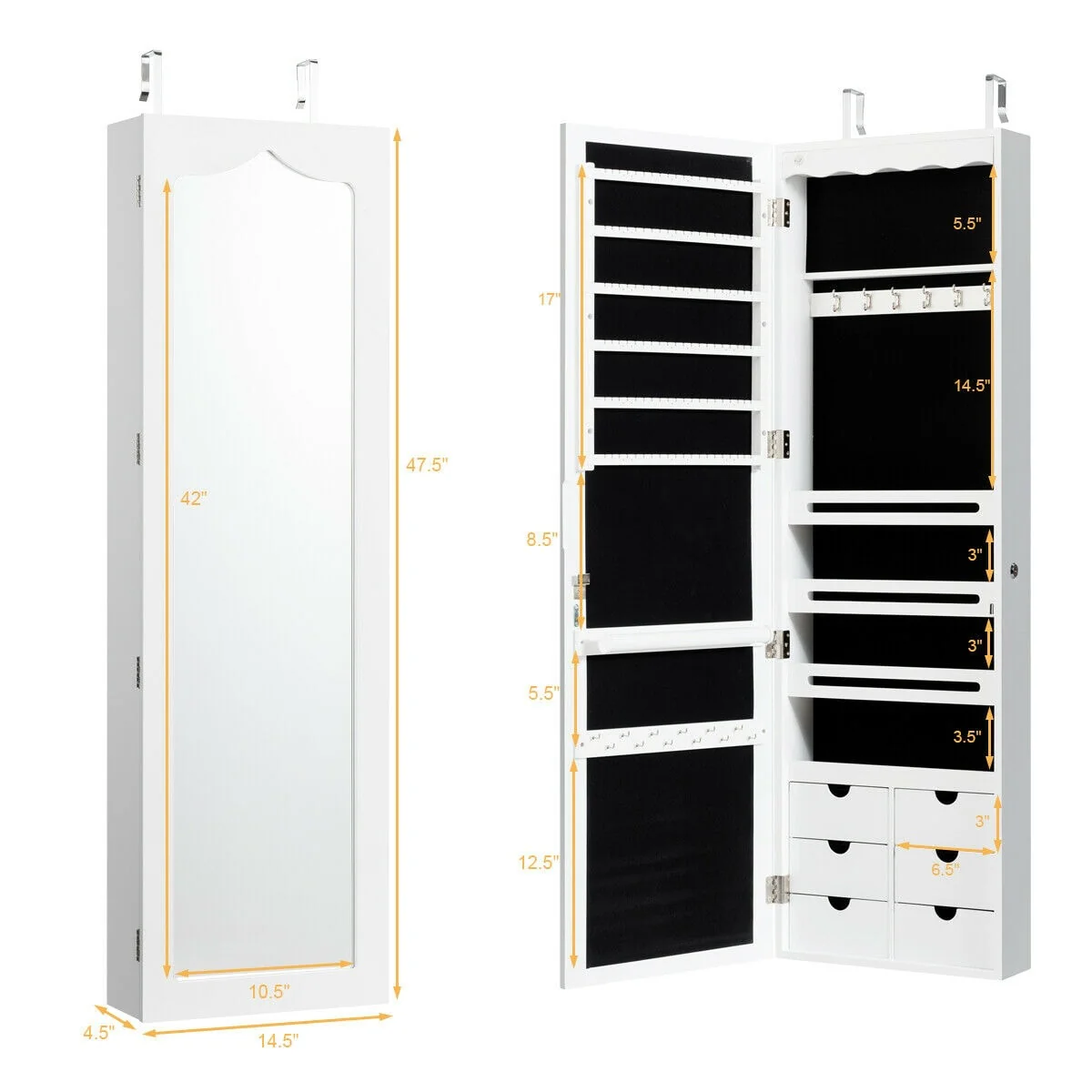 Gymax Lockable Wall Door Mounted Jewelry Cabinet LED Mirror White - See Details