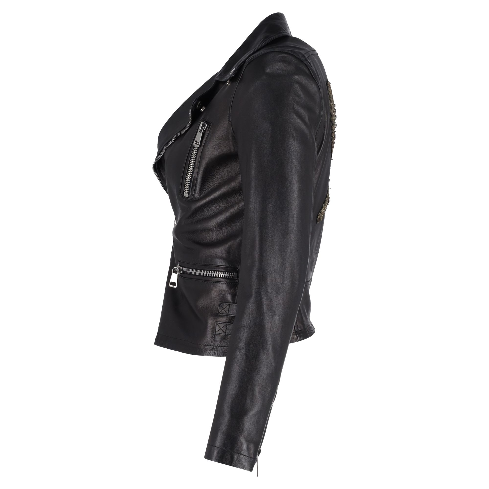 Gucci Preloved Bird-Embroidered Biker Jacket in Black Leather
