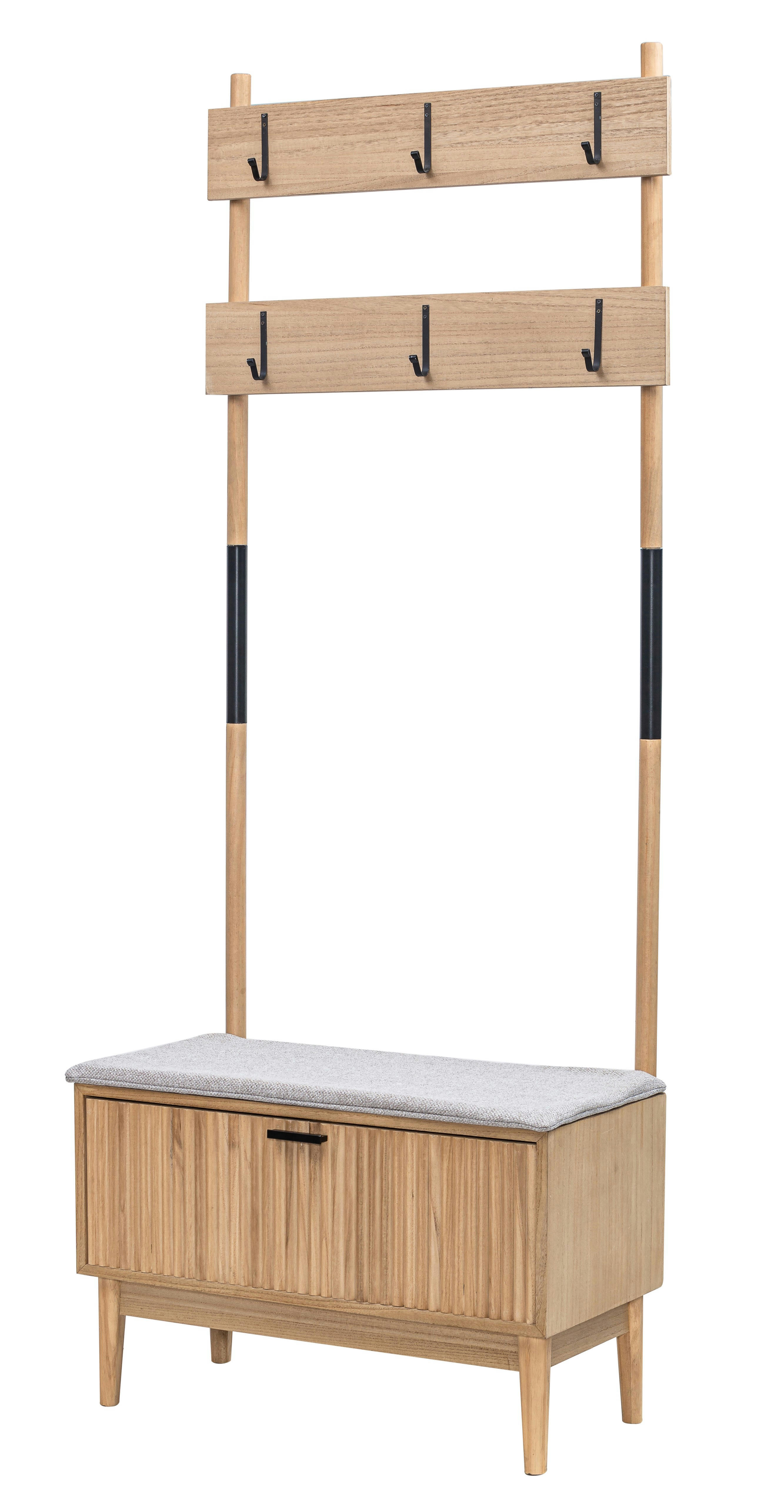 - Vestiaire d'entrée en bois massif et tissu gris