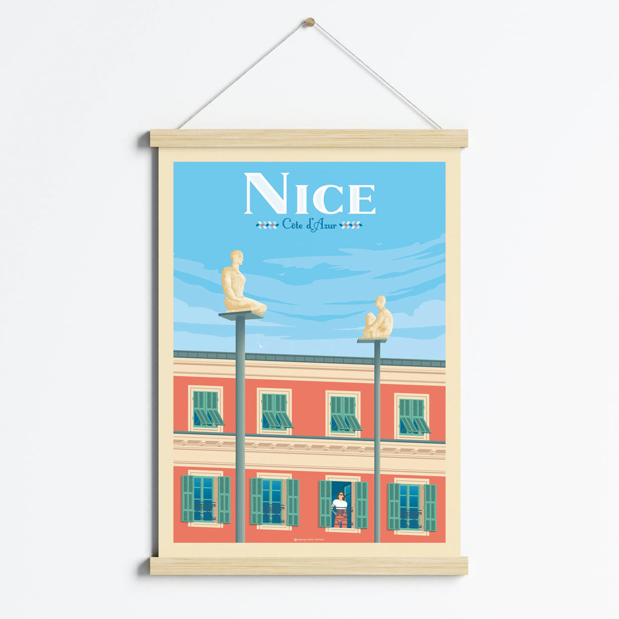 - Affiche Nice Côte d'Azur + Cadre Magnétique (Bois) 50x70 cm