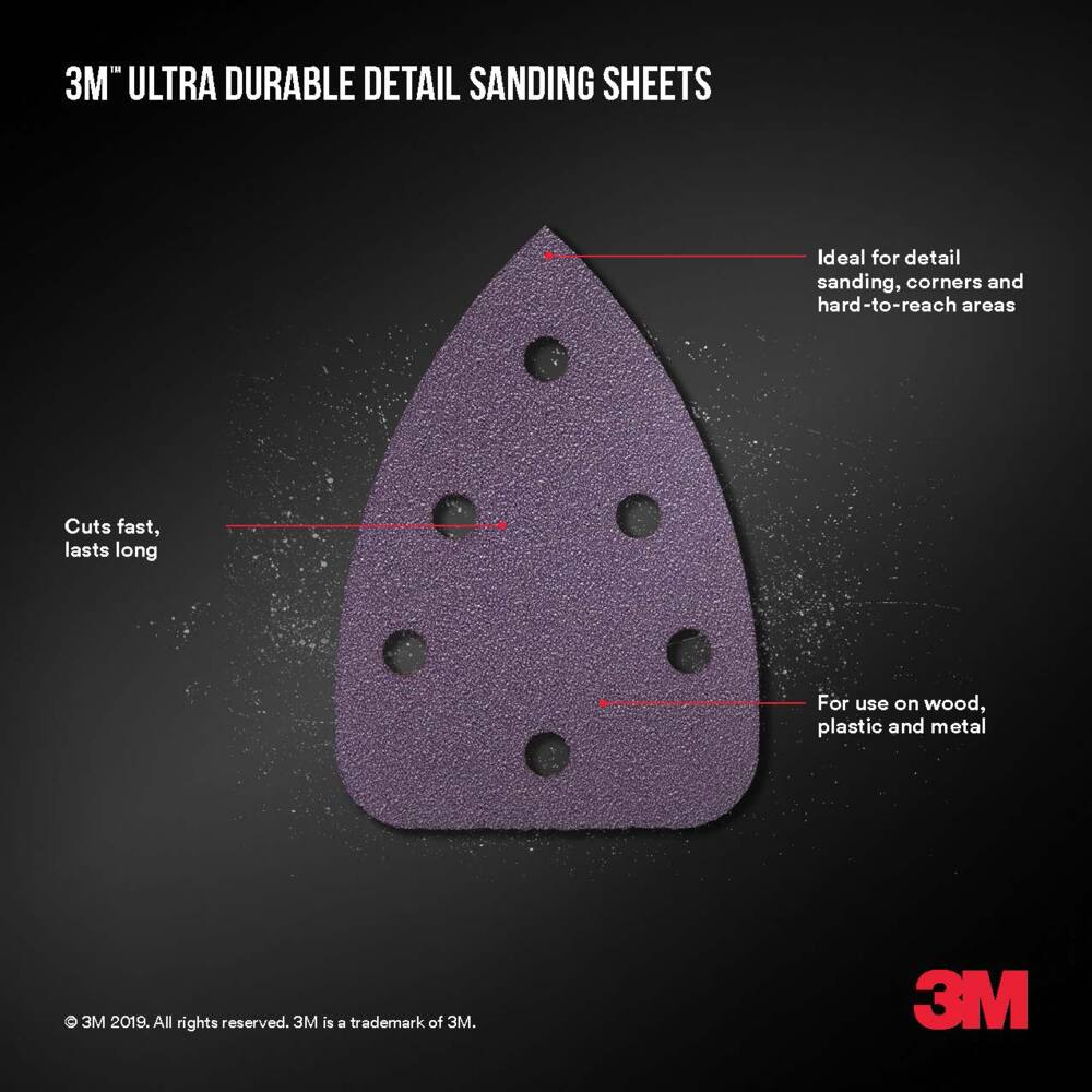 3M Ultra Durable Aluminum Oxide Detail Mouse Sandpapers for Wood, Plastic, Metal, 5-pk