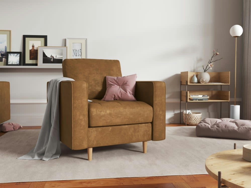 GOBI - Fauteuil en imitation cuir marron clair