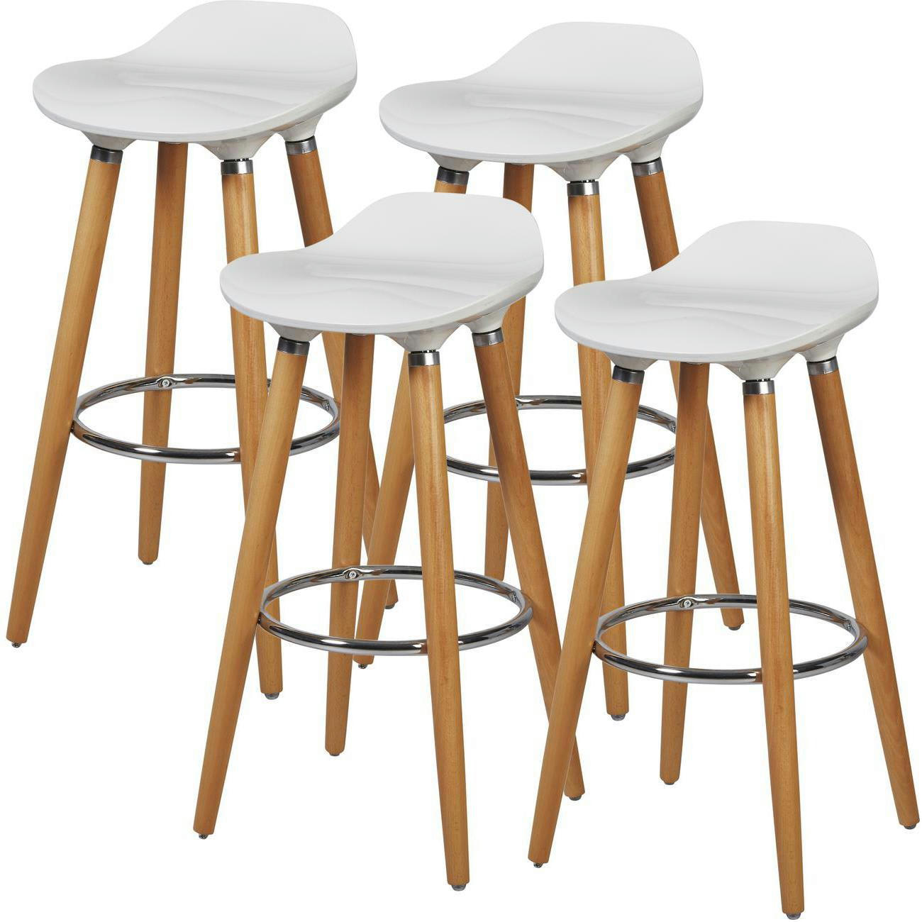 OLLO - Lot de 4 - Tabouret De Bar assise plastique dur abs blanc pieds metal