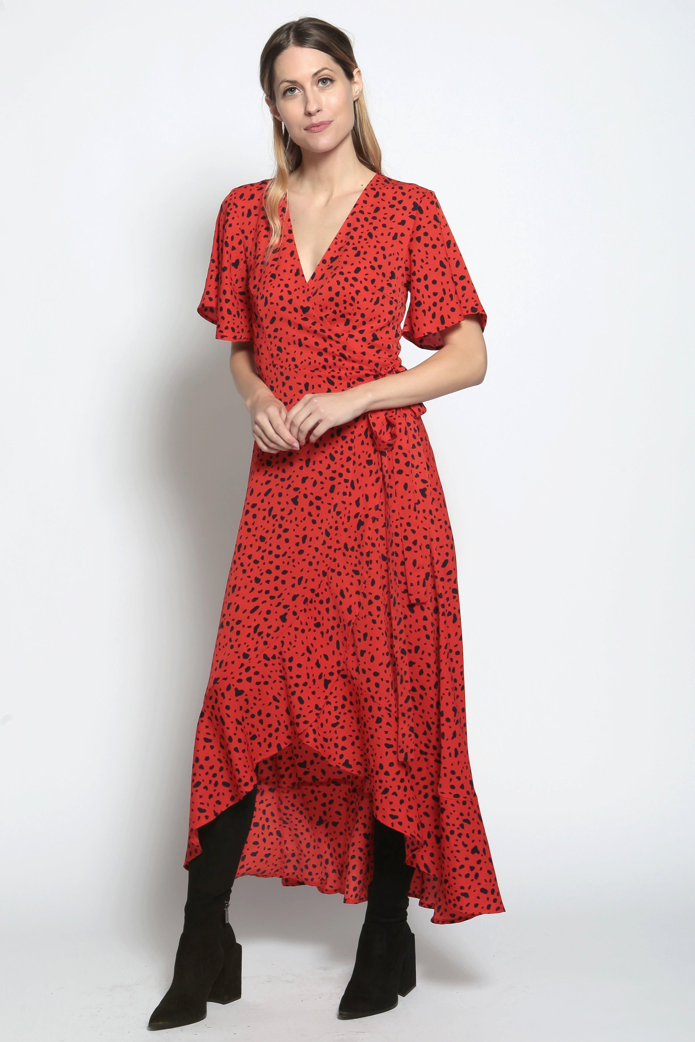 Cutie London Animal Print Frill Hemmed Wrap Dress