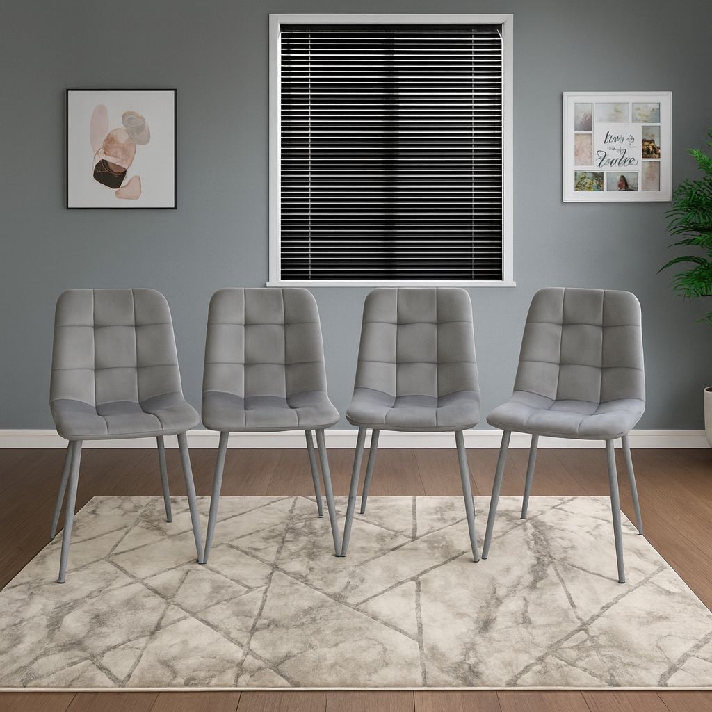 KOSY KOALA Round Glass Dining Table With 4 grey velvet Chairs Dining Furniture