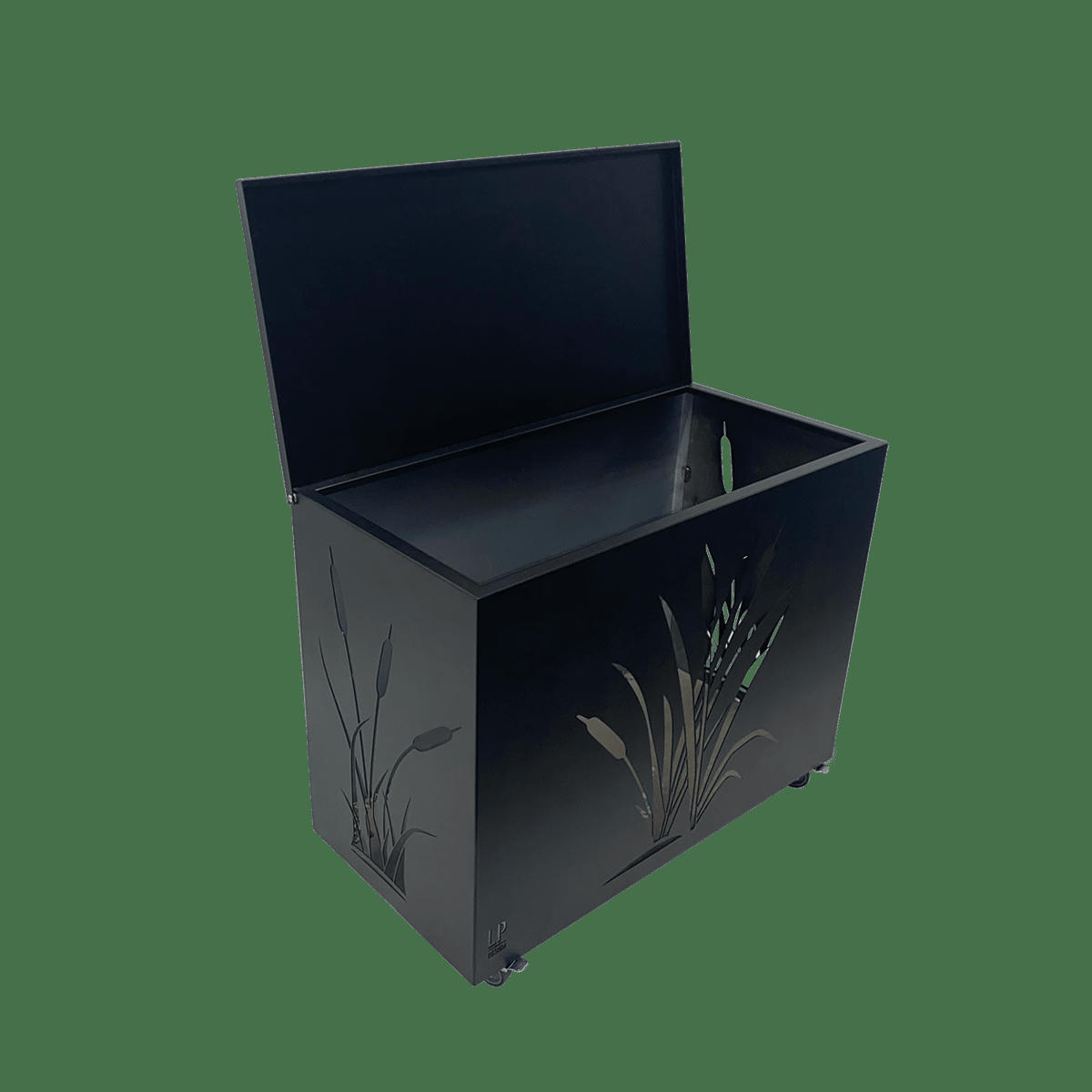 COLLECTION MAISON - Coffre à bûches sur roulettes acier peint noir 50x40cm