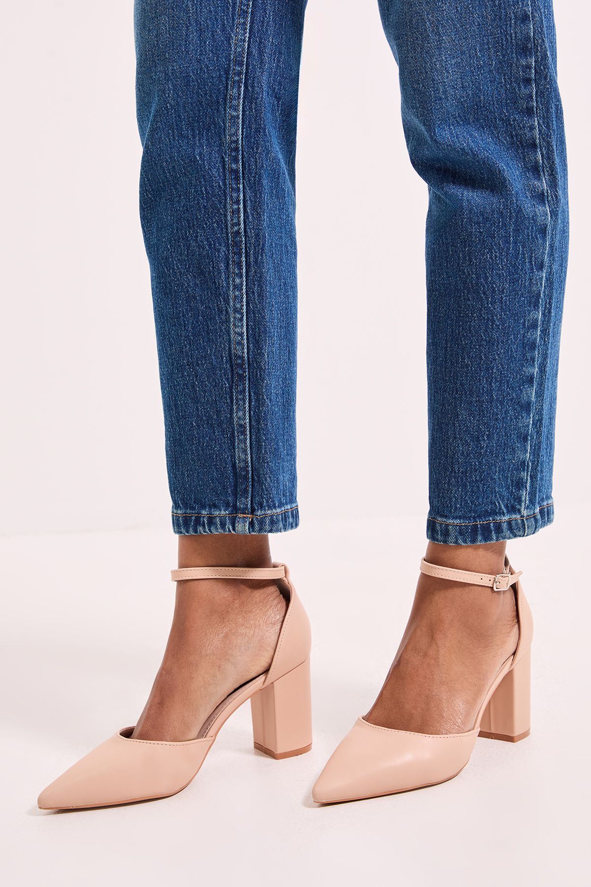 Dorothy Perkins Blanche Ankle Strap Pointed High Block Heel Court Shoes