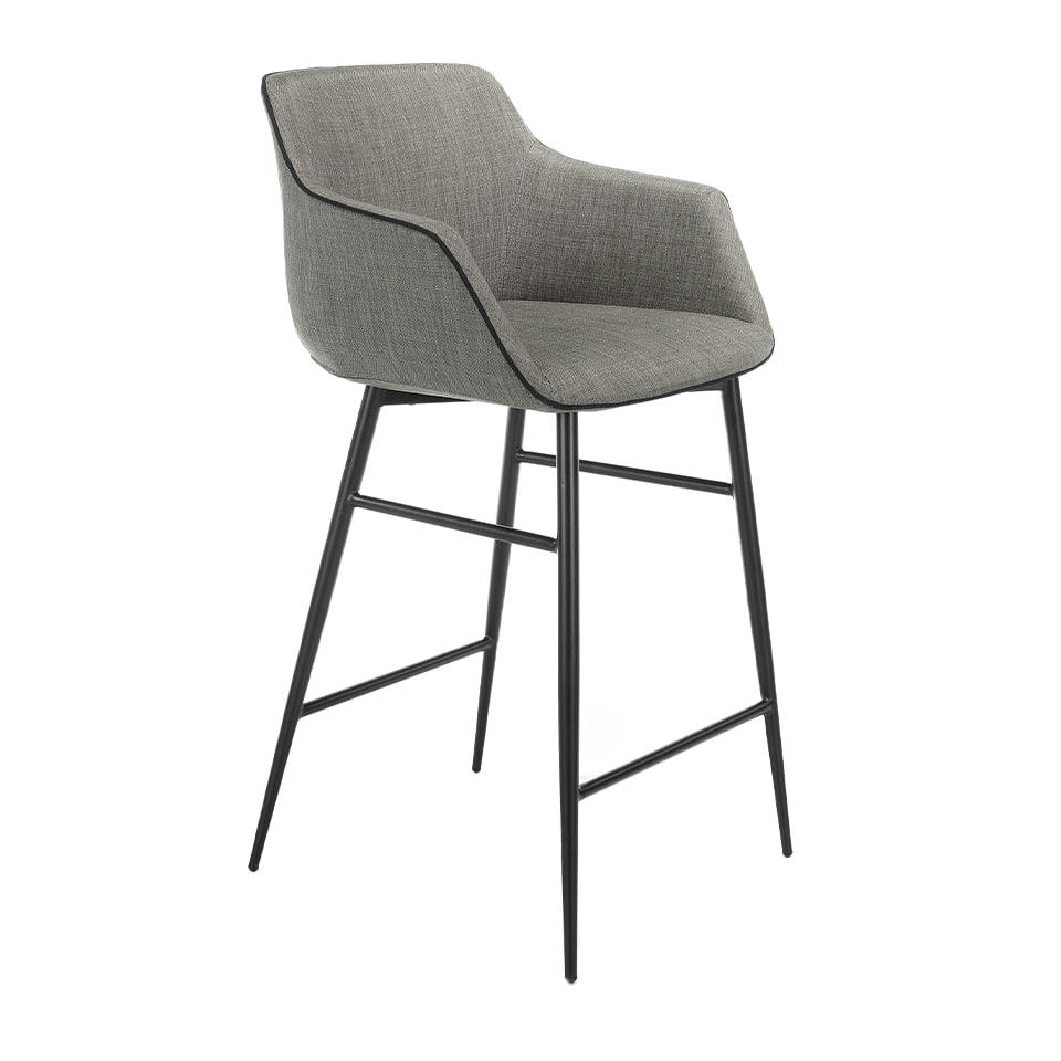 - Tabouret en tissu gris et acier noir