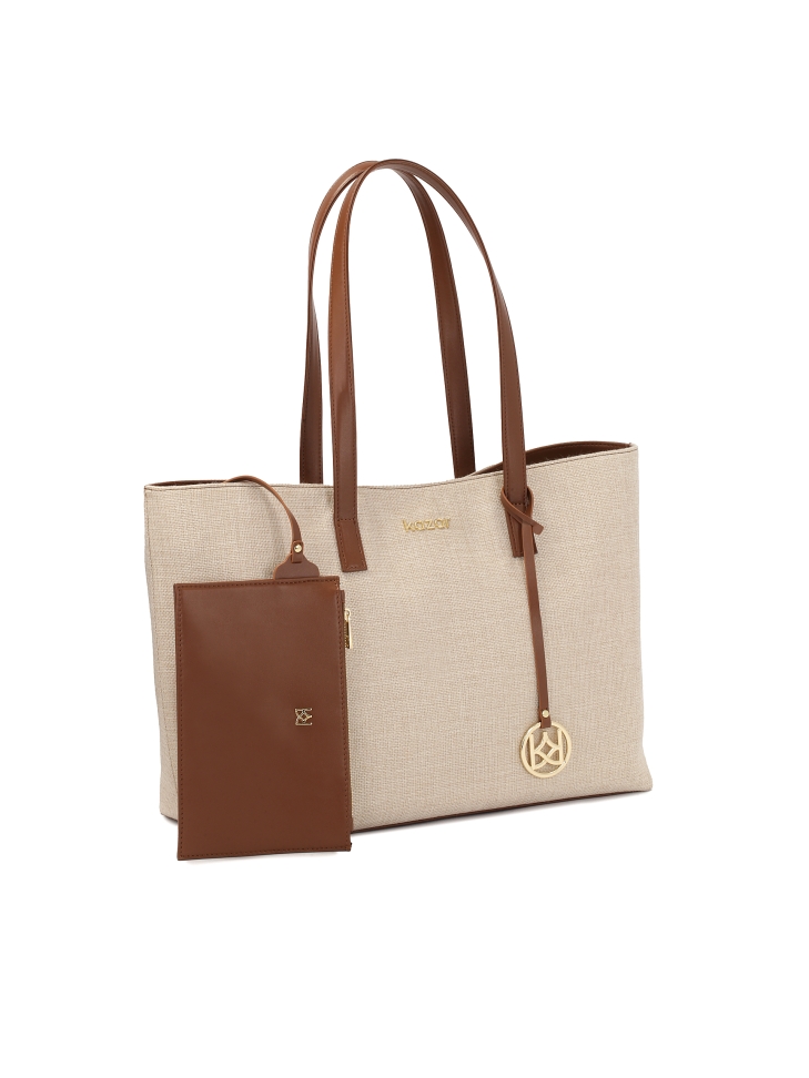 Large handbag made of Canvas fabric and natural leather