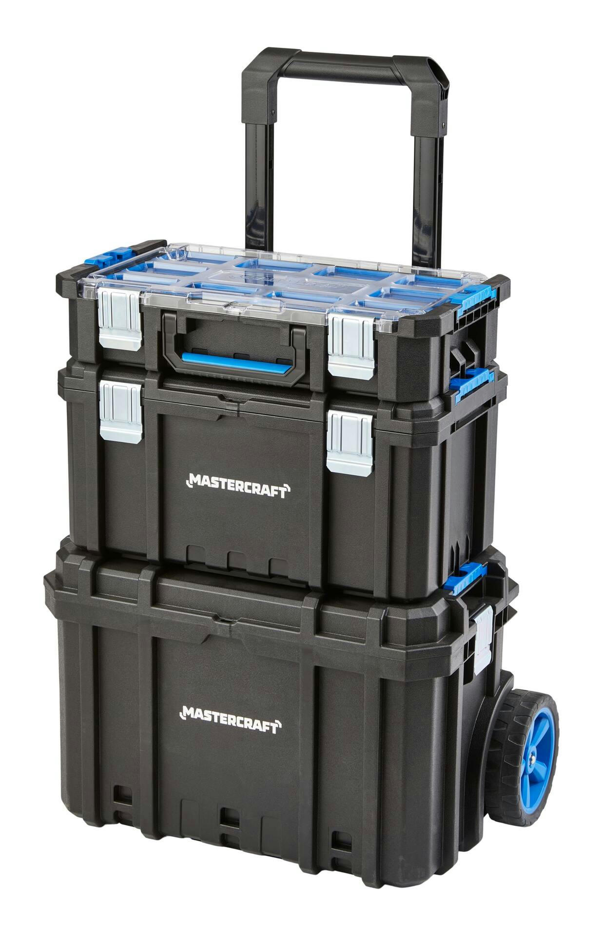 Mastercraft 3-Piece Modular Rolling Toolbox Storage System, Black