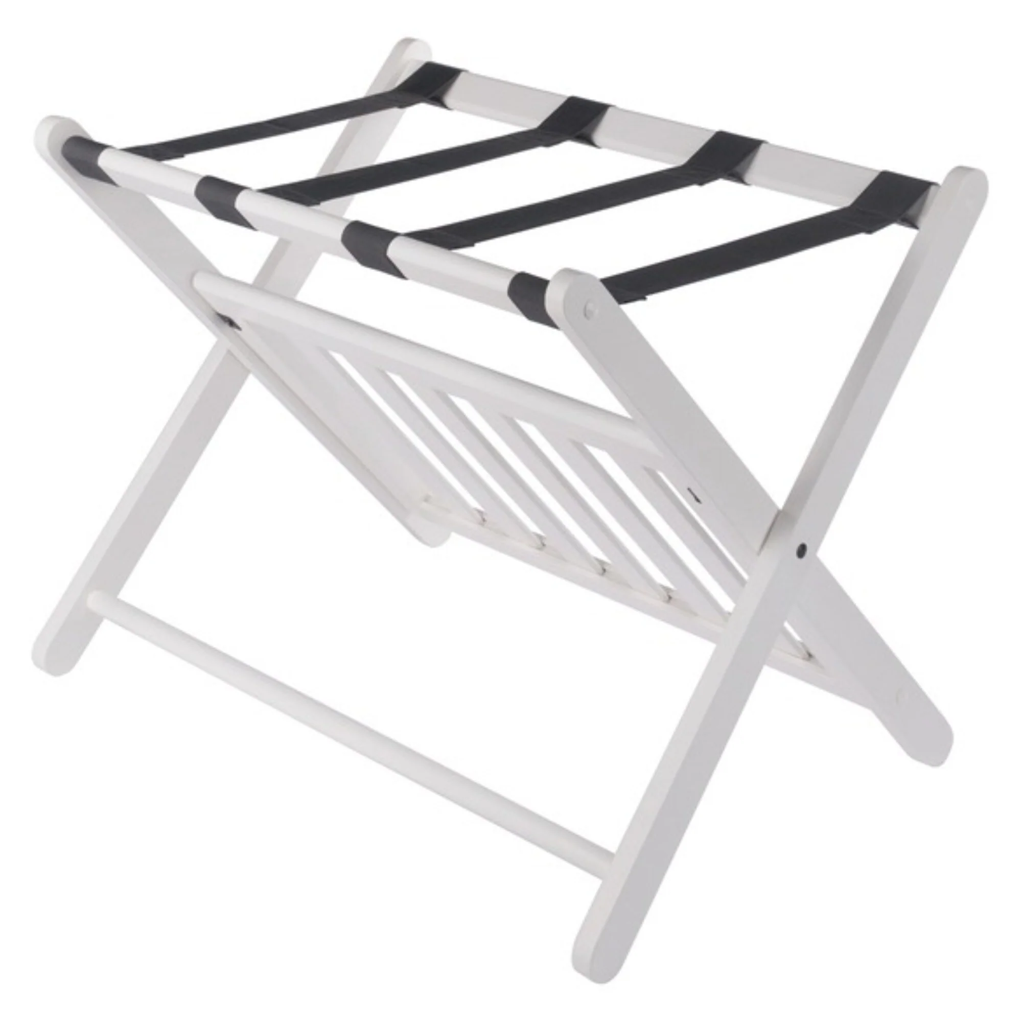 2-Tier Folding Luggage Rack with Shelf - 26.5 - White
