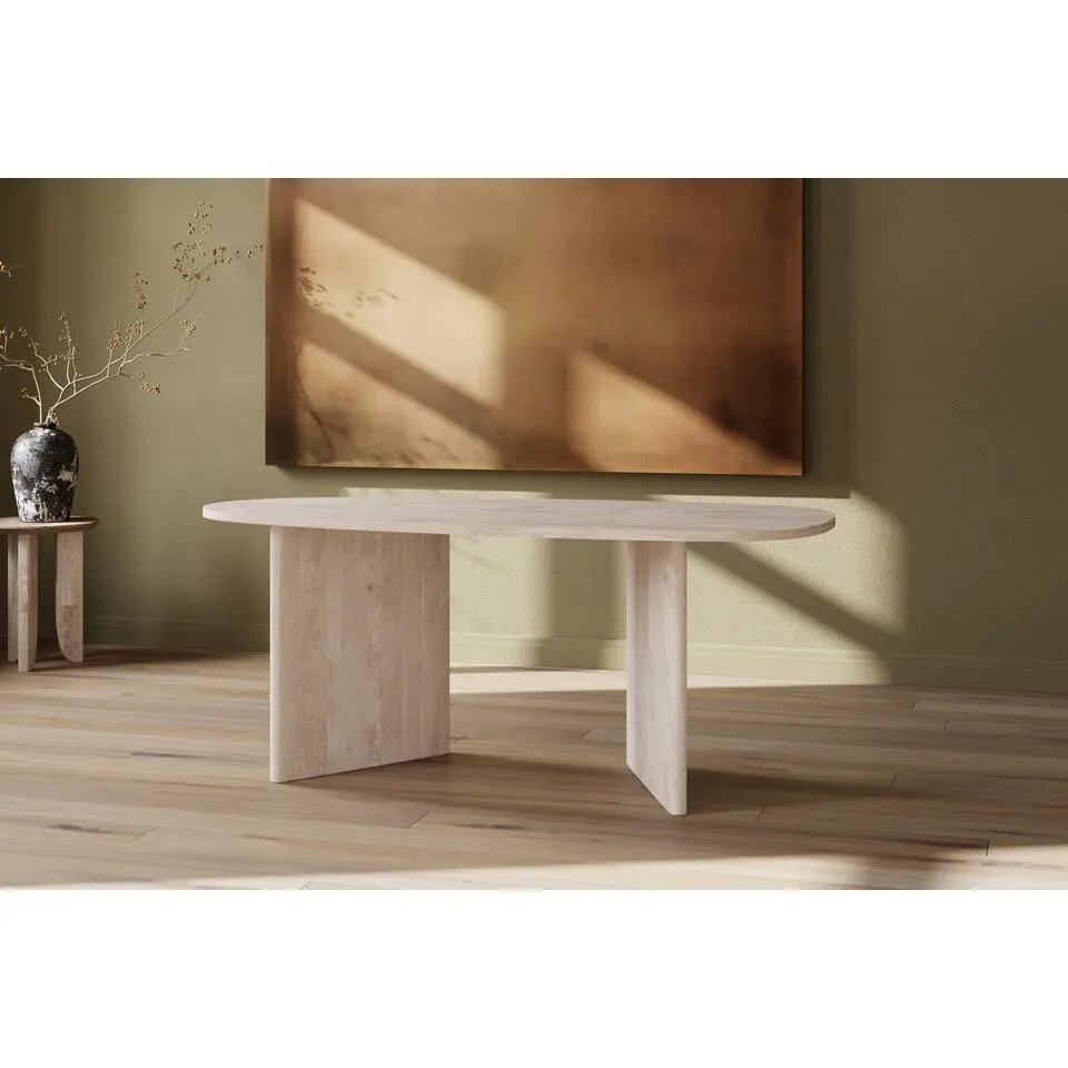 Eettafel Ovaal Naturel Hout - 180x90x75cm - Gr&ouml;nvik