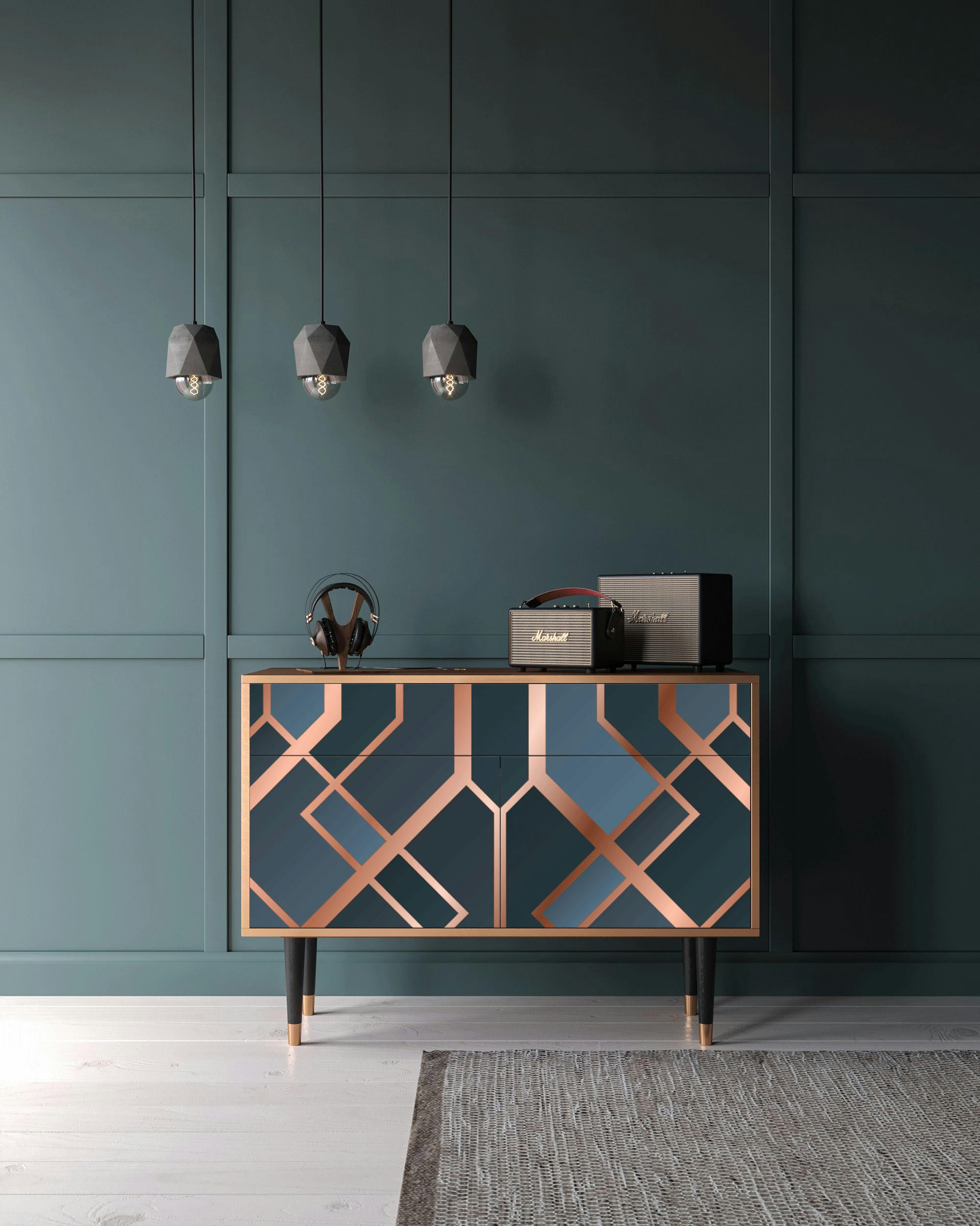 ASHY 1920' - Buffet  bleu-vert 2 tiroirs et 2 portes L 115 cm