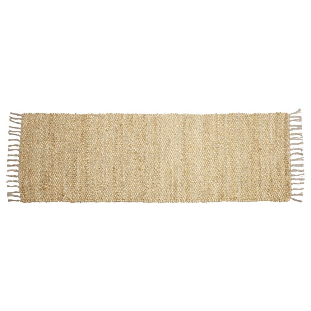 Tapis rectangulaire à franges en jute et coton marron 60x180cm