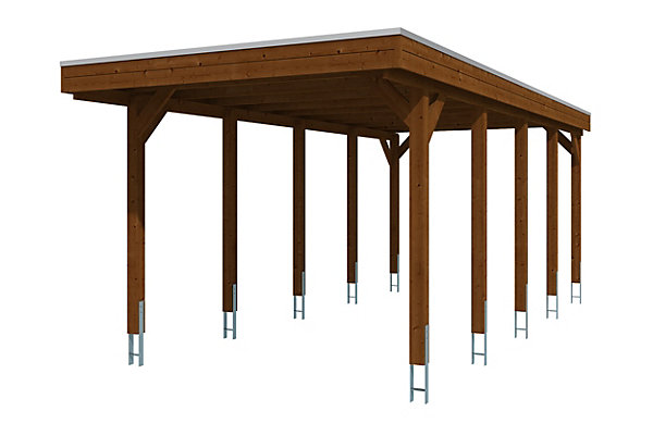 Carport SKAN HOLZ Friesland 320 x 708 cm, avec toit EPDM, noyer