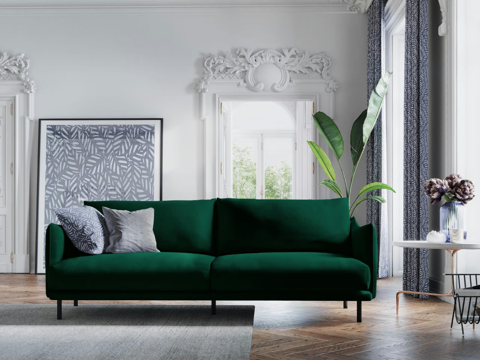 PARIS - Canapé 4 places en Velours Vert Bouteille