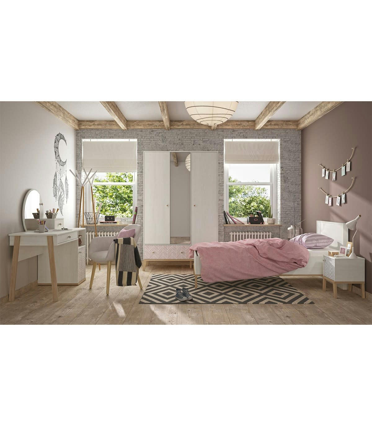 ALIKA - Chevet 1 porte pieds en hêtre H47cm - Beige