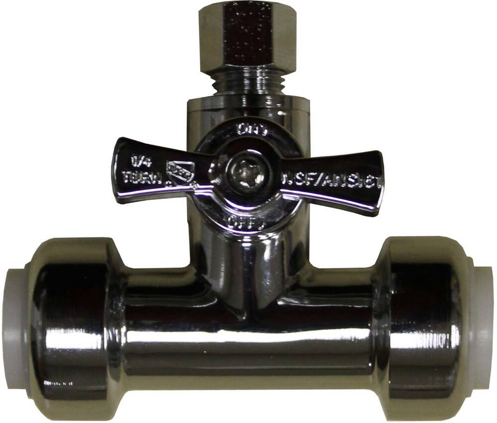 Waterline Push N' Connect Brass Tee Valve, 1/2-in Push x 1/2-in Push x 1/4-in OD Compression