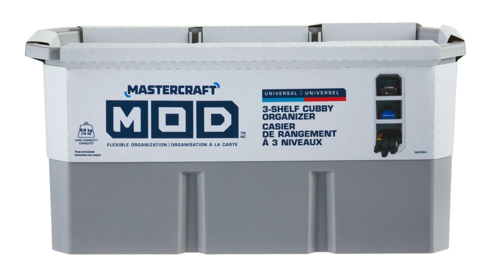 Mastercraft MOD 3-Shelf Cubby & Battery Holder/Organizer, 15-lb Capacity, Wall Mount