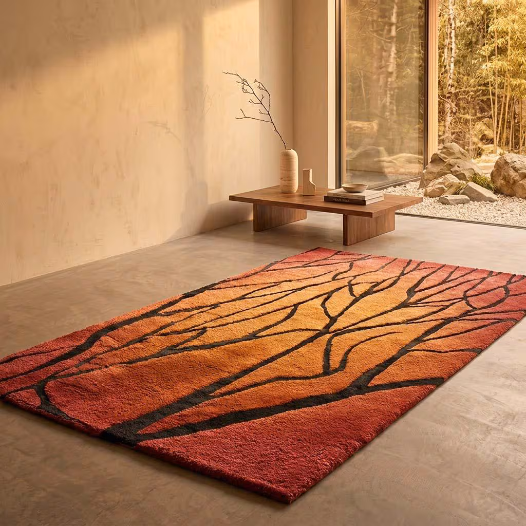 Abstract Terracotta Black Modern Area Rug | Hand Tufted Statement Carpet | Contemporary Artistic Rug | Boho Living Room Decor 6x9