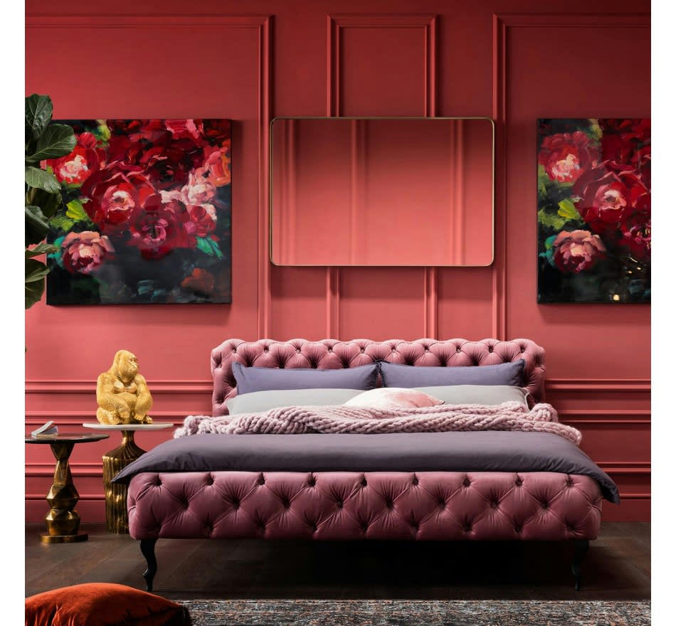 DESIRE - Lit 180x200 capitonné en velours rose