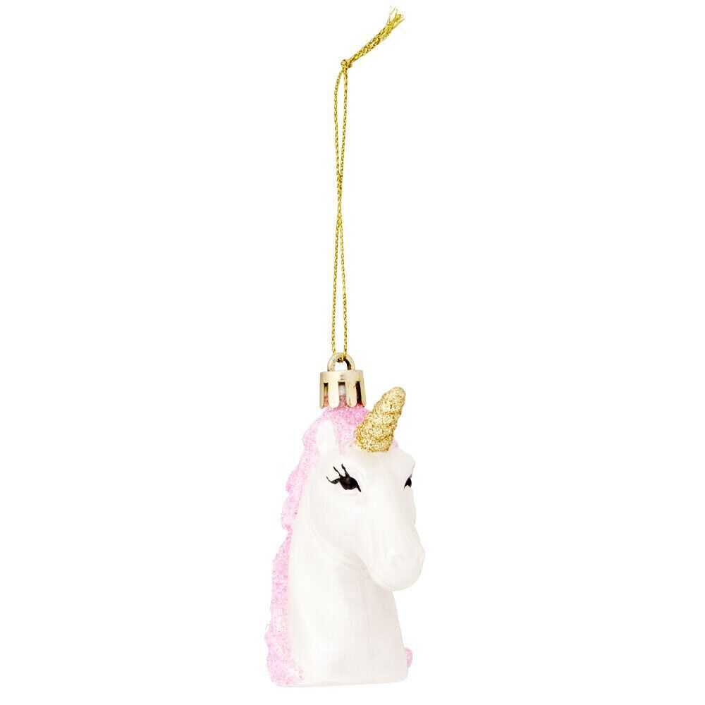 Tête licorne à suspendre rose et blanc 6,5x3,5xH7,5cm