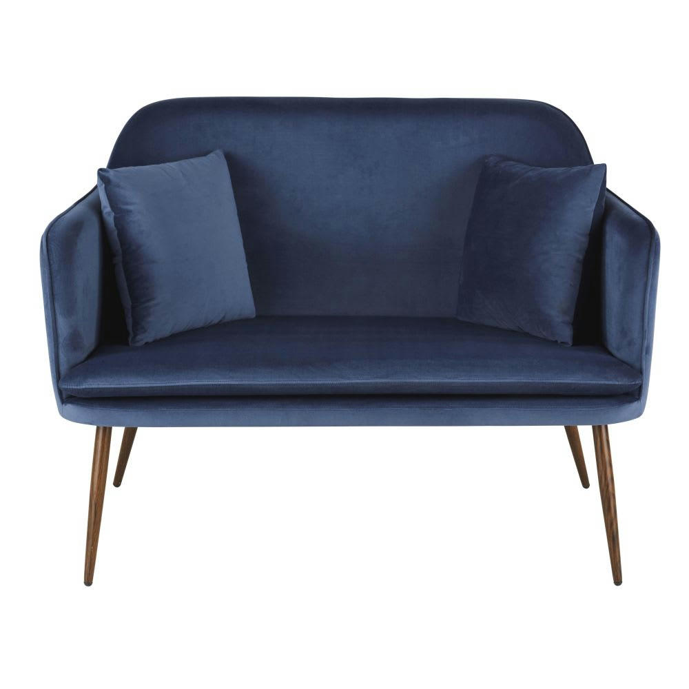 Sacha Business - Banquette à diner 2 places en en velours bleu nuit