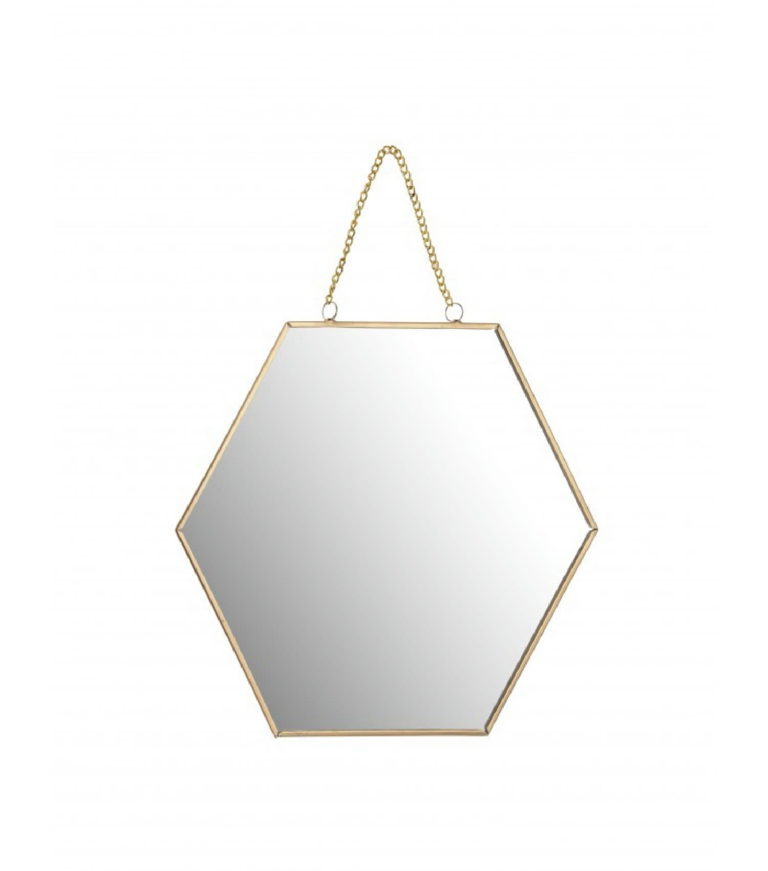 ALVÉOLE - Miroir doré suspendu avec chaînette 20x18