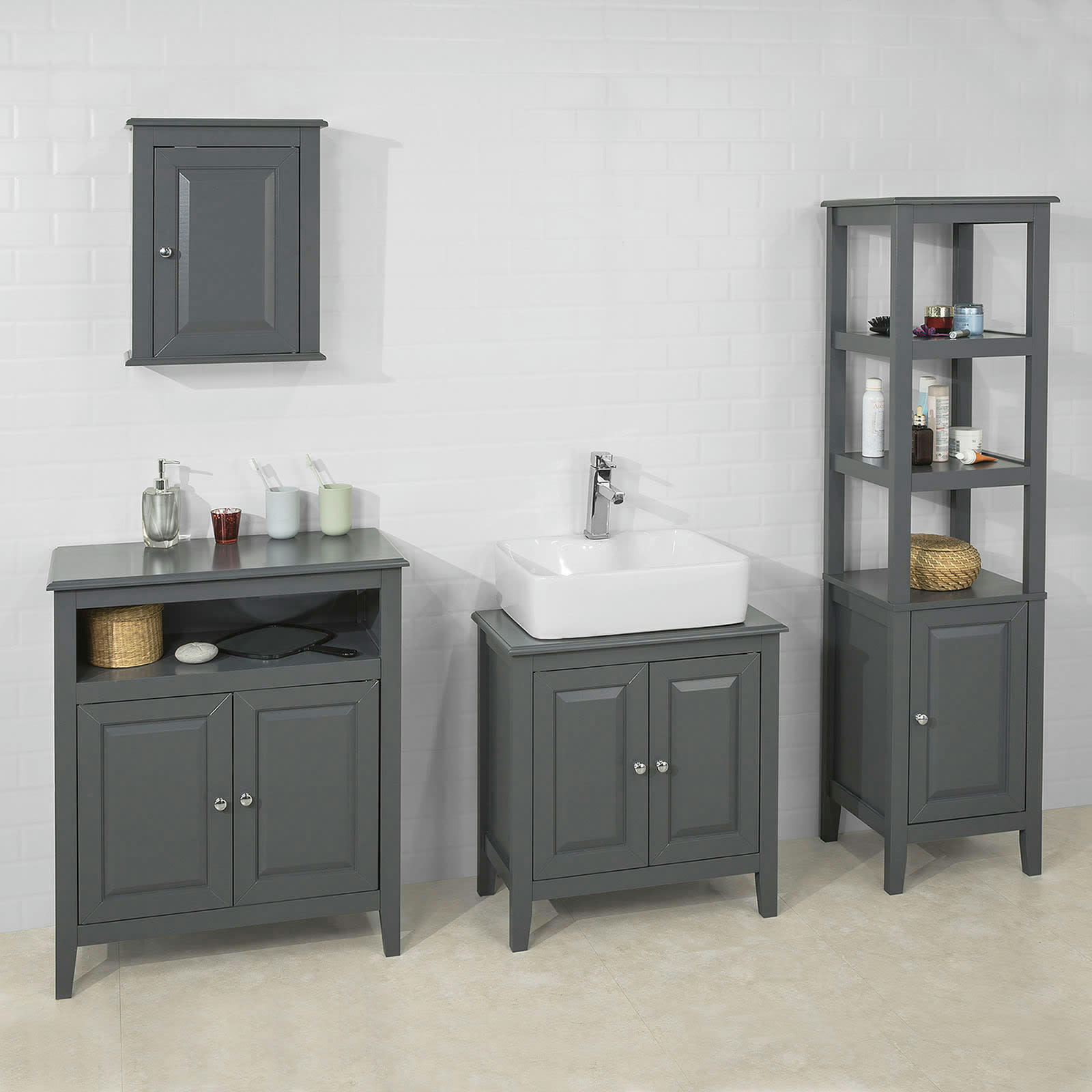 - Meuble colonne de salle de bain effet bois gris